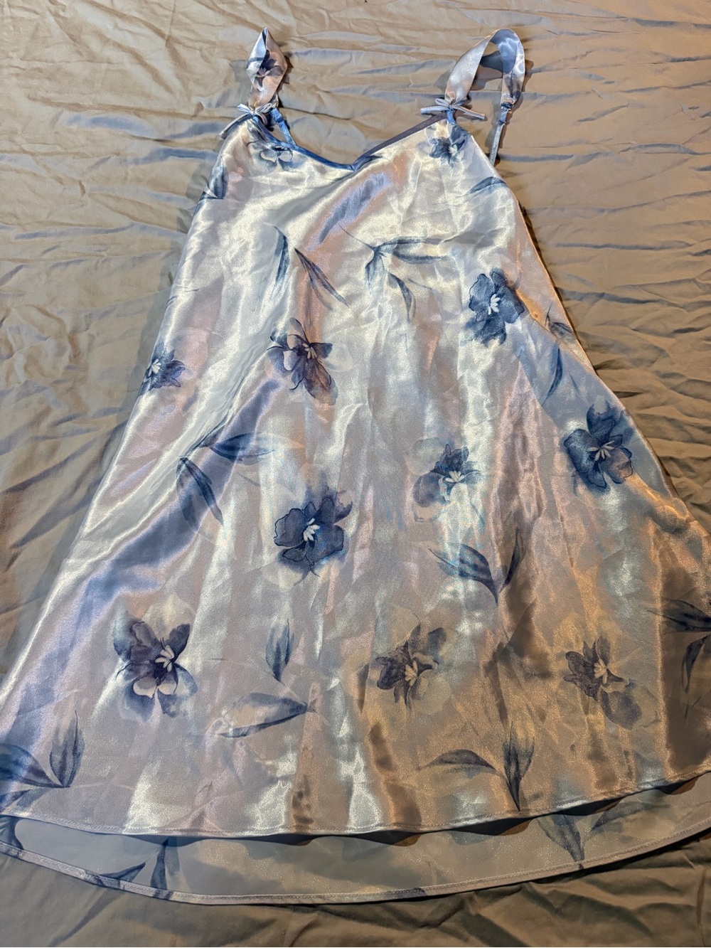 Morgan Taylor Iridescent Blue Floral Satin Slip